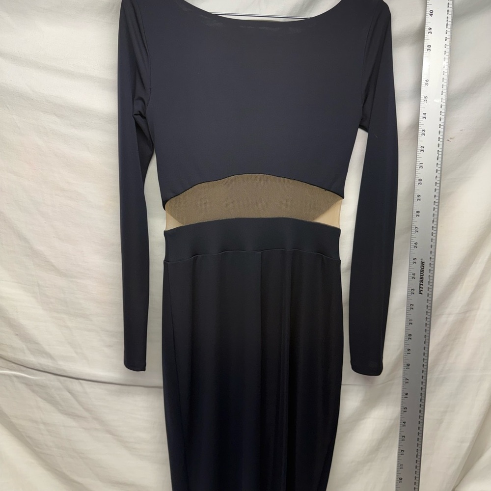 Elegant Black Long Sleeve Dress with Mesh Accent